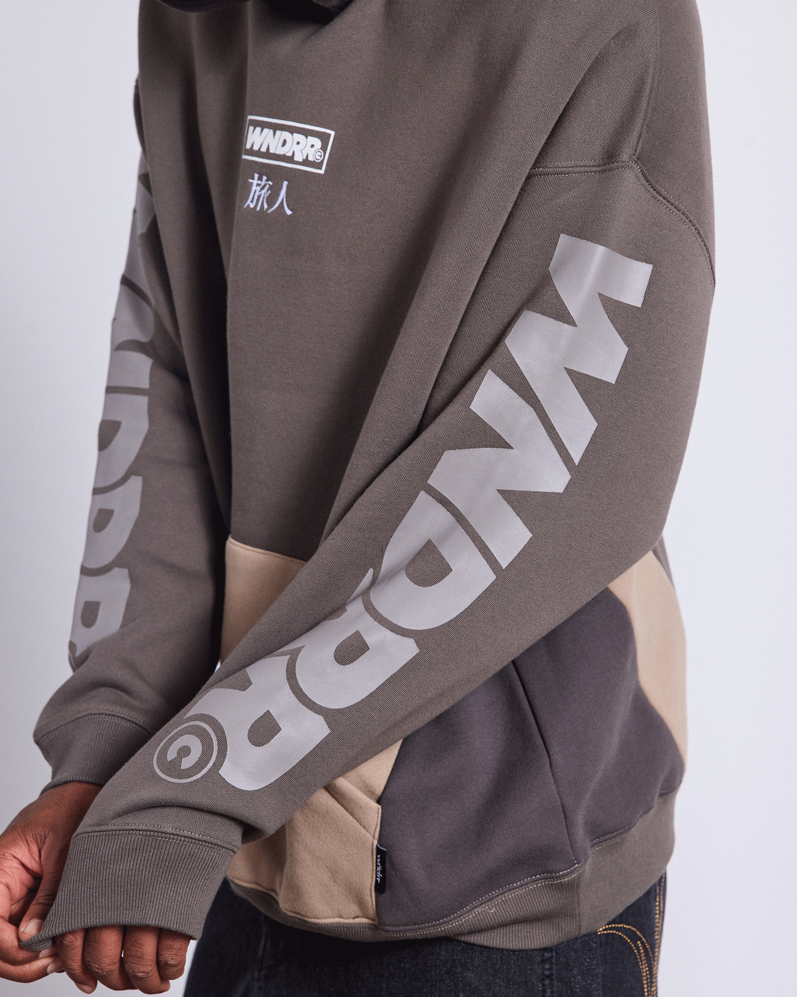 PRIVACY PANEL HOOD SWEAT - WALNUT/TAUPE