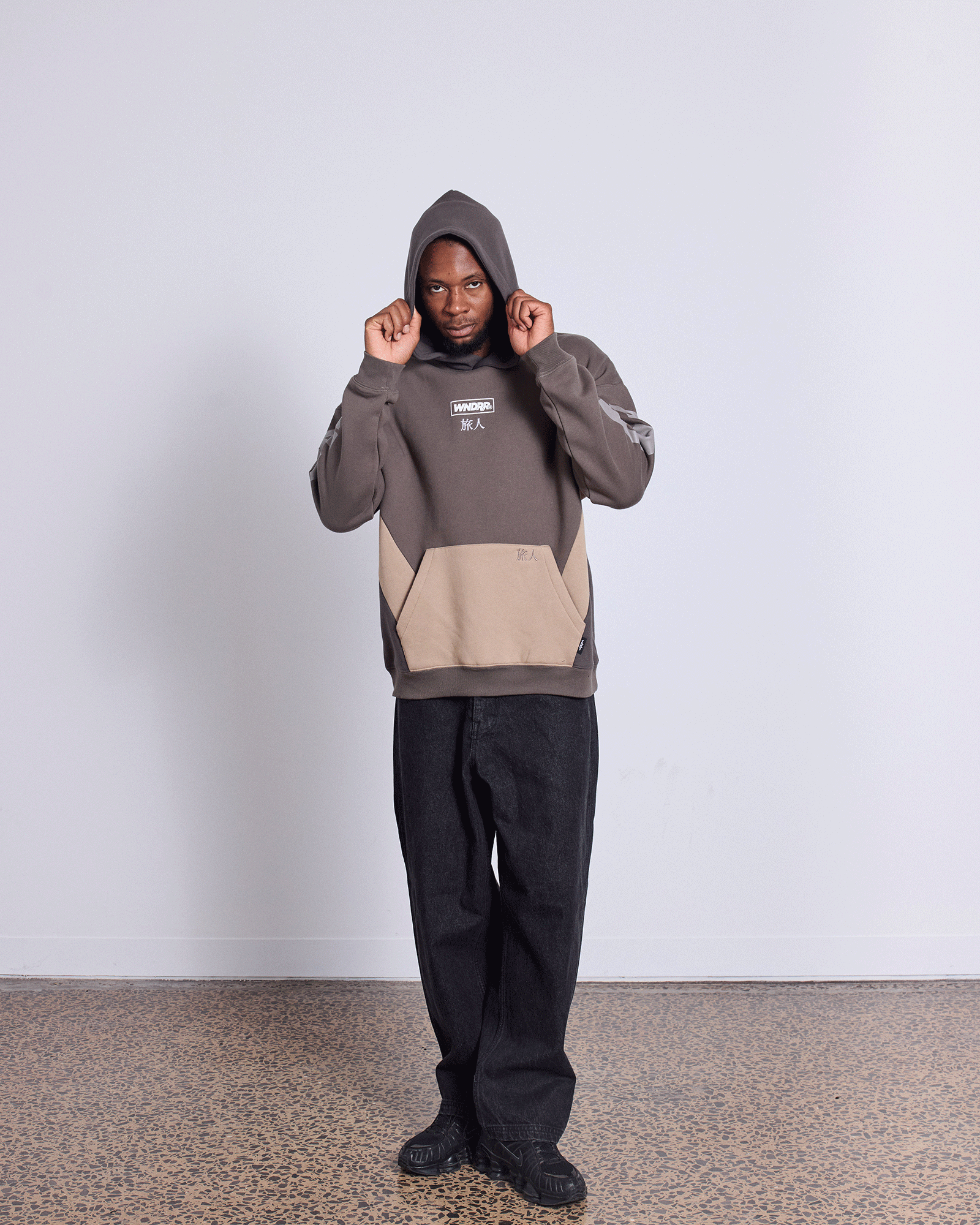 PRIVACY PANEL HOOD SWEAT - WALNUT/TAUPE