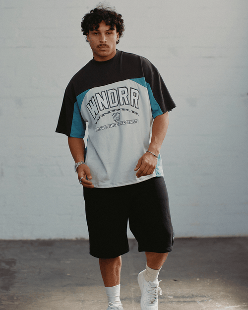 INSTITUTE PANEL CLUB TEE - OYSTER/BLUE