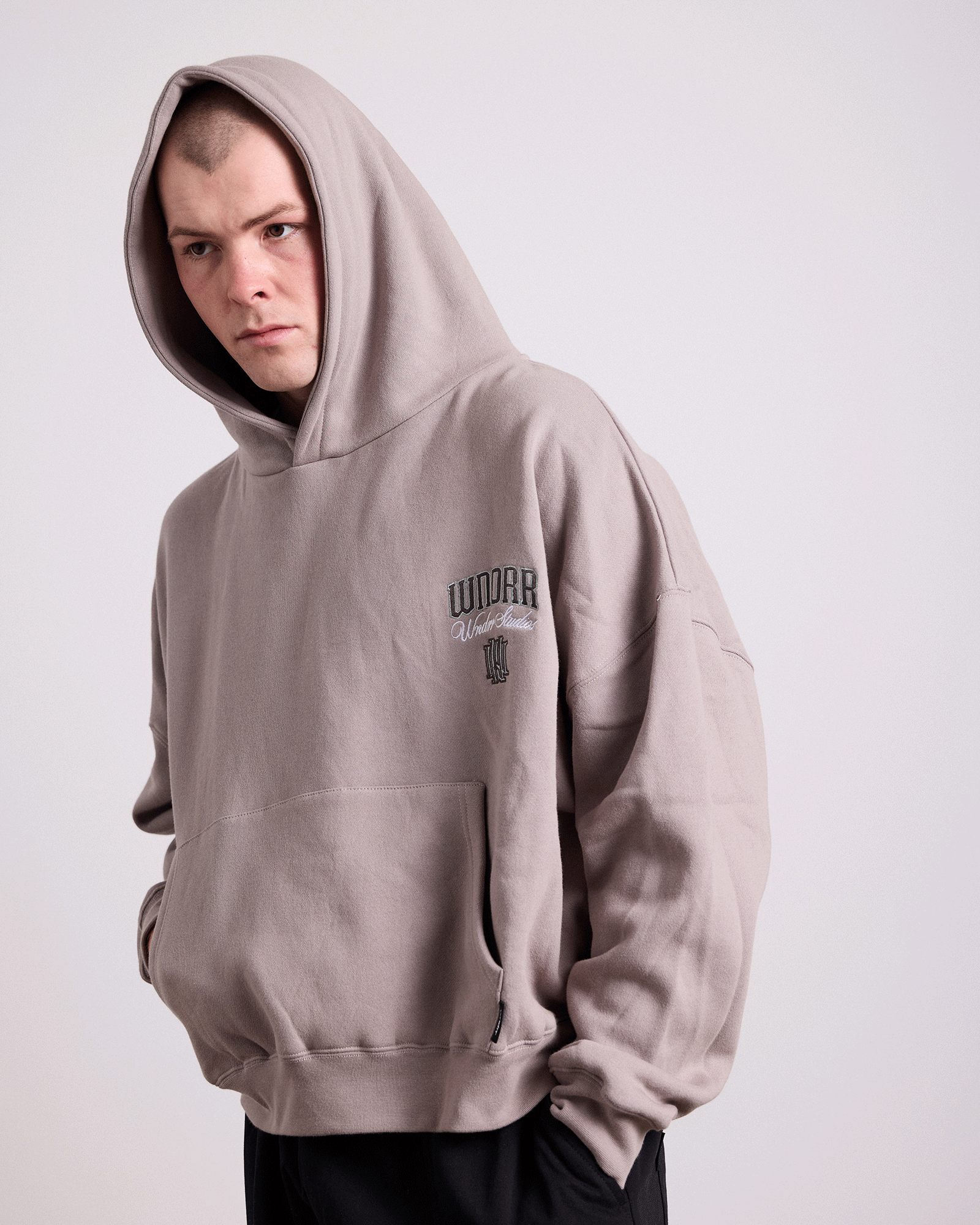 PAVILION CROPPED HOOD SWEAT - MOON GREY