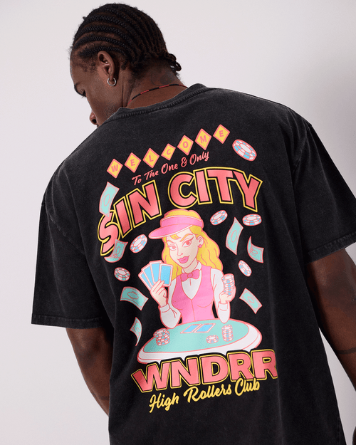 SIN CITY BOX FIT TEE - WASHED BLACK