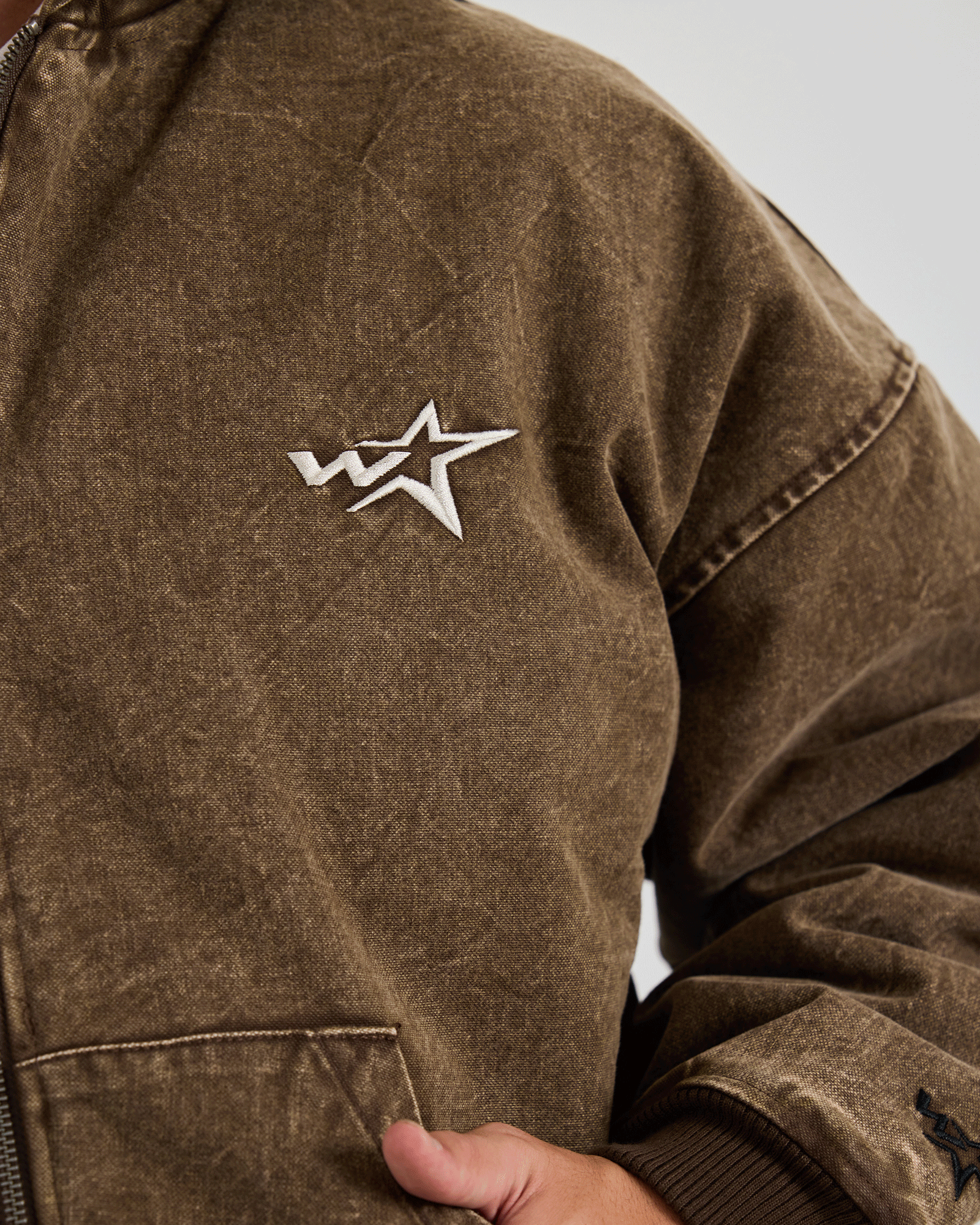 STXLLER HOODED WORK JACKET - BROWN DENIM