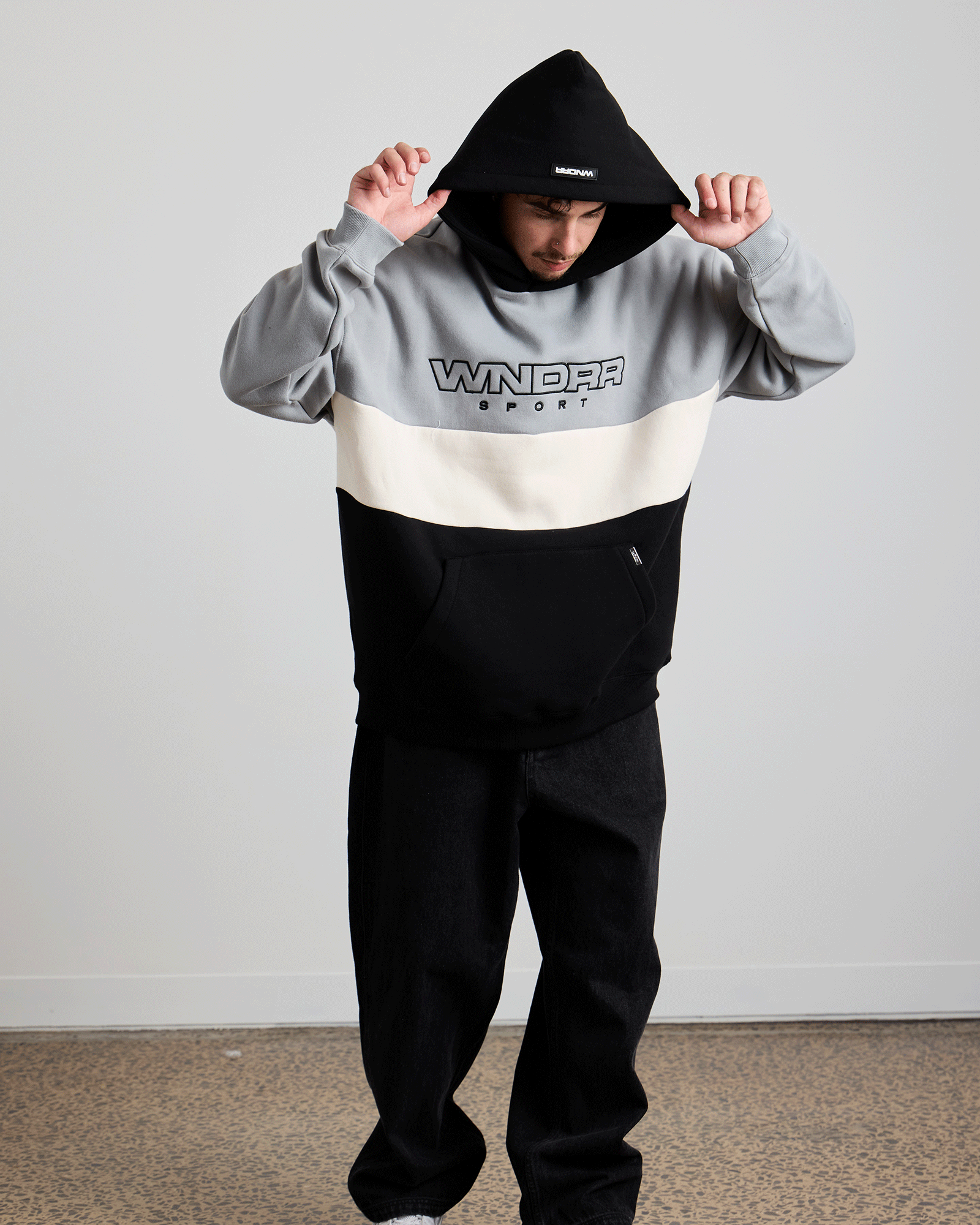 STARTER PANEL HOOD SWEAT - GREY/BLACK