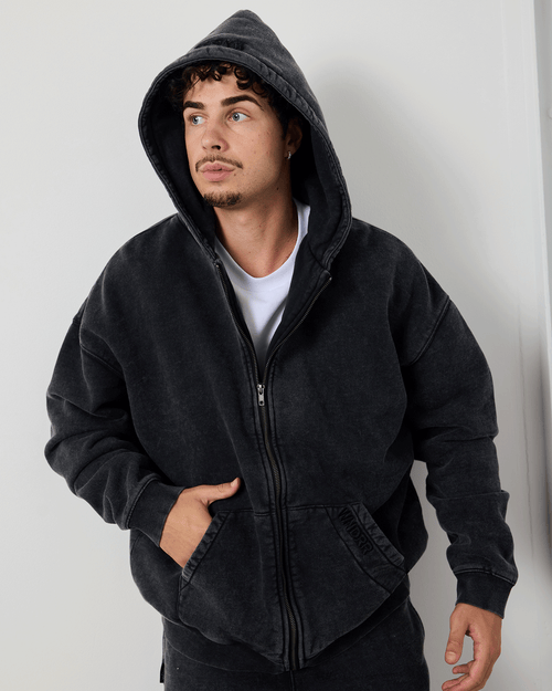 HALO ZIP HOOD SWEAT - WASHED BLACK