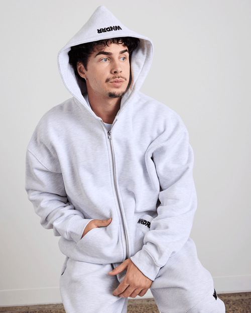 HALO ZIP HOOD SWEAT - WHITE MARLE