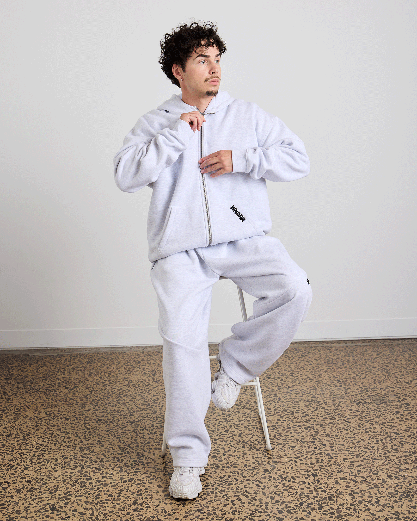 HALO ZIP HOOD SWEAT - WHITE MARLE