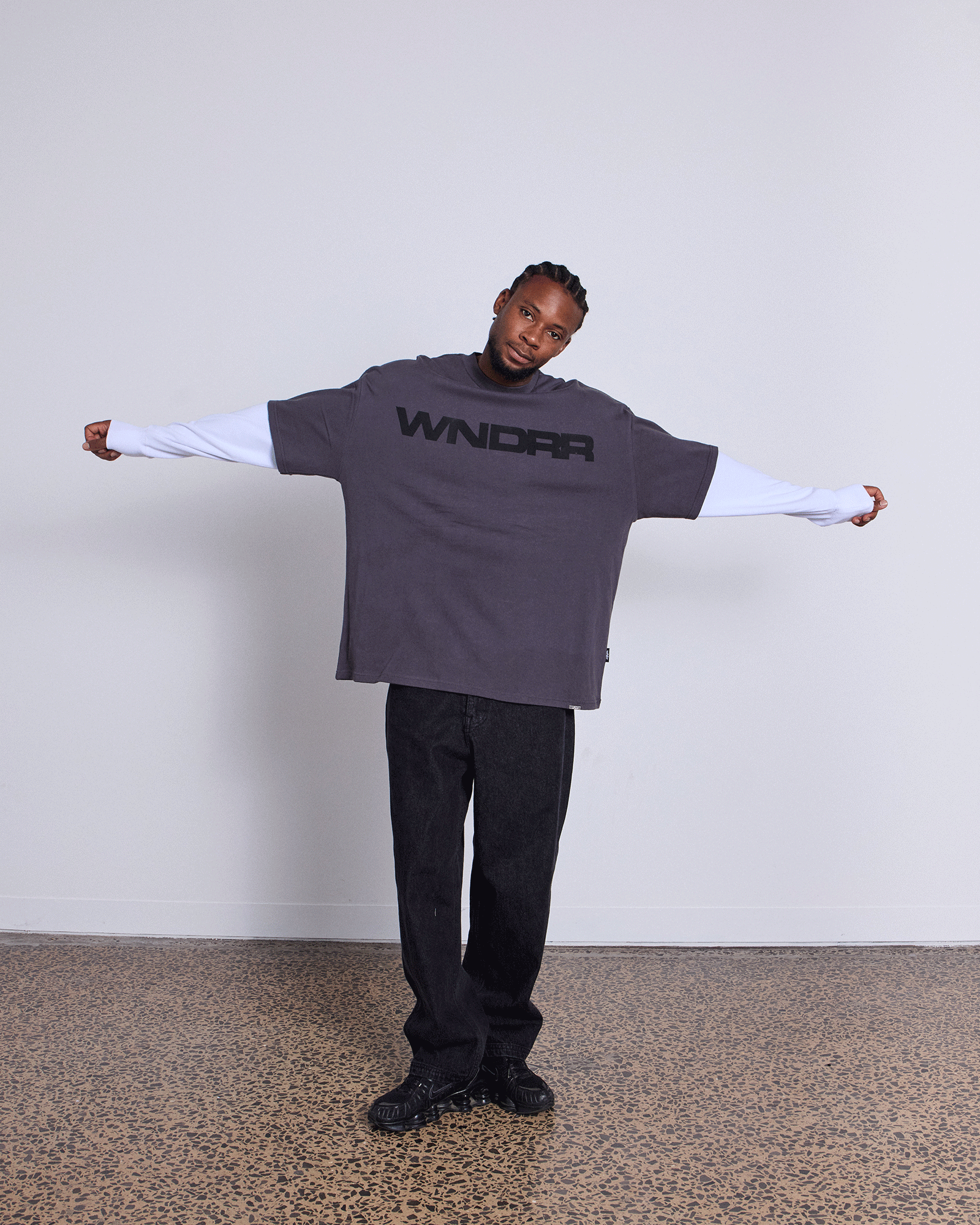 MOTIF LAYERED L/S TEE - CHARCOAL