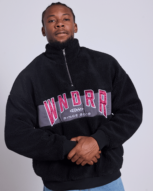 HASHI 1/4 ZIP SHERPA FLEECE - BLACK
