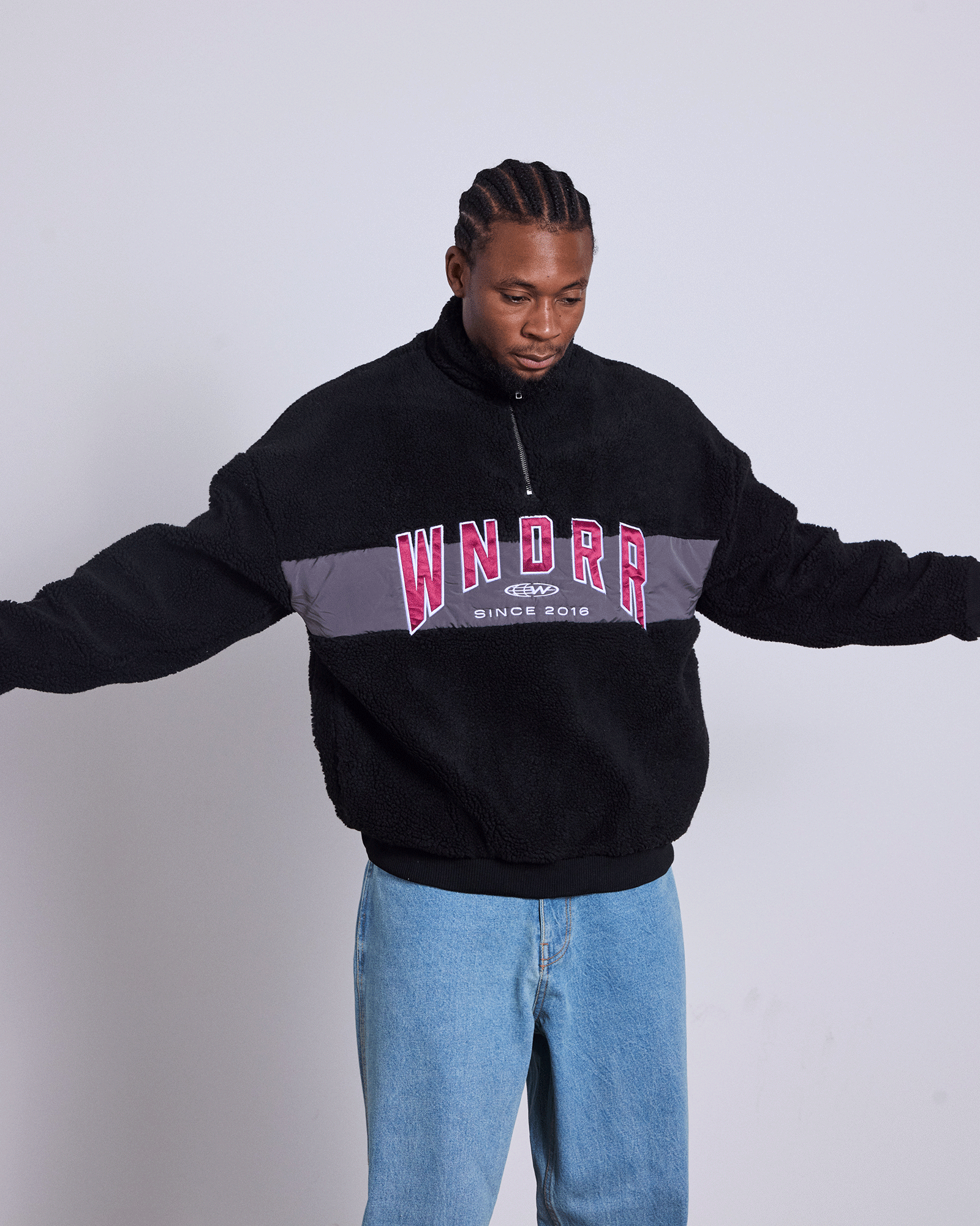 HASHI 1/4 ZIP SHERPA FLEECE - BLACK