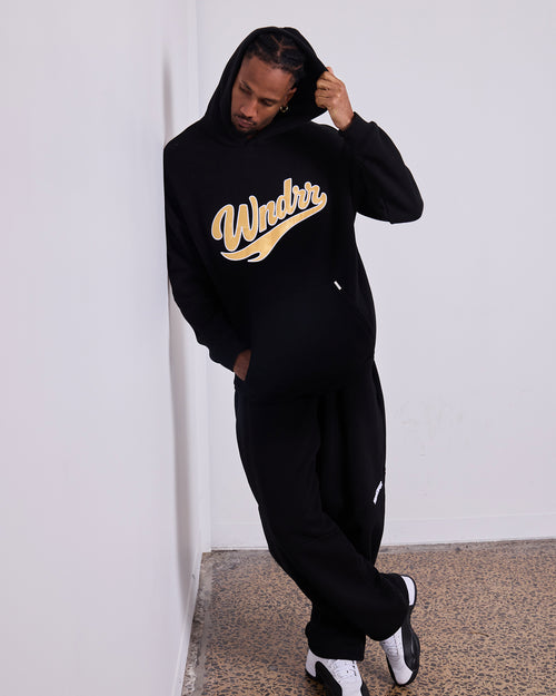 BRUSHBACK HOOD SWEAT - BLACK