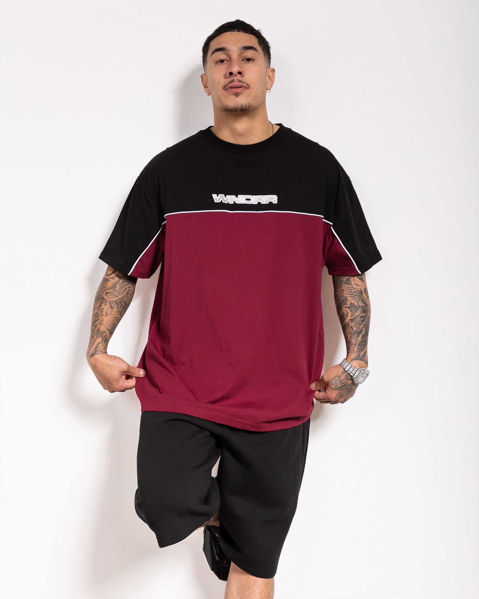 CHANNEL PANEL BOX FIT TEE - BLACK/RED