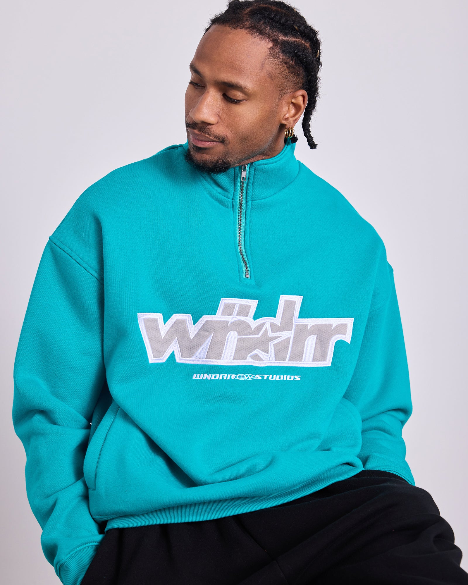 FIVE POINT 1/4 ZIP SWEAT - POOL GREEN