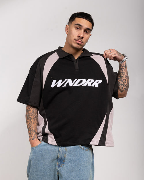 FORM PANEL S/S POLO TOP - BLACK/GREY