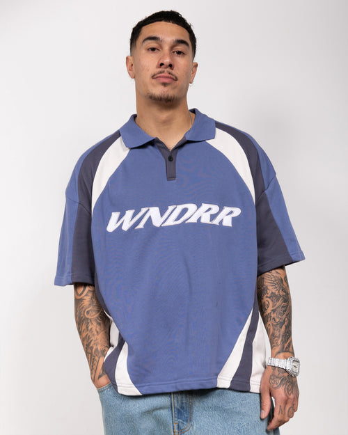 FORM PANEL S/S POLO TOP - BLUE/GREY