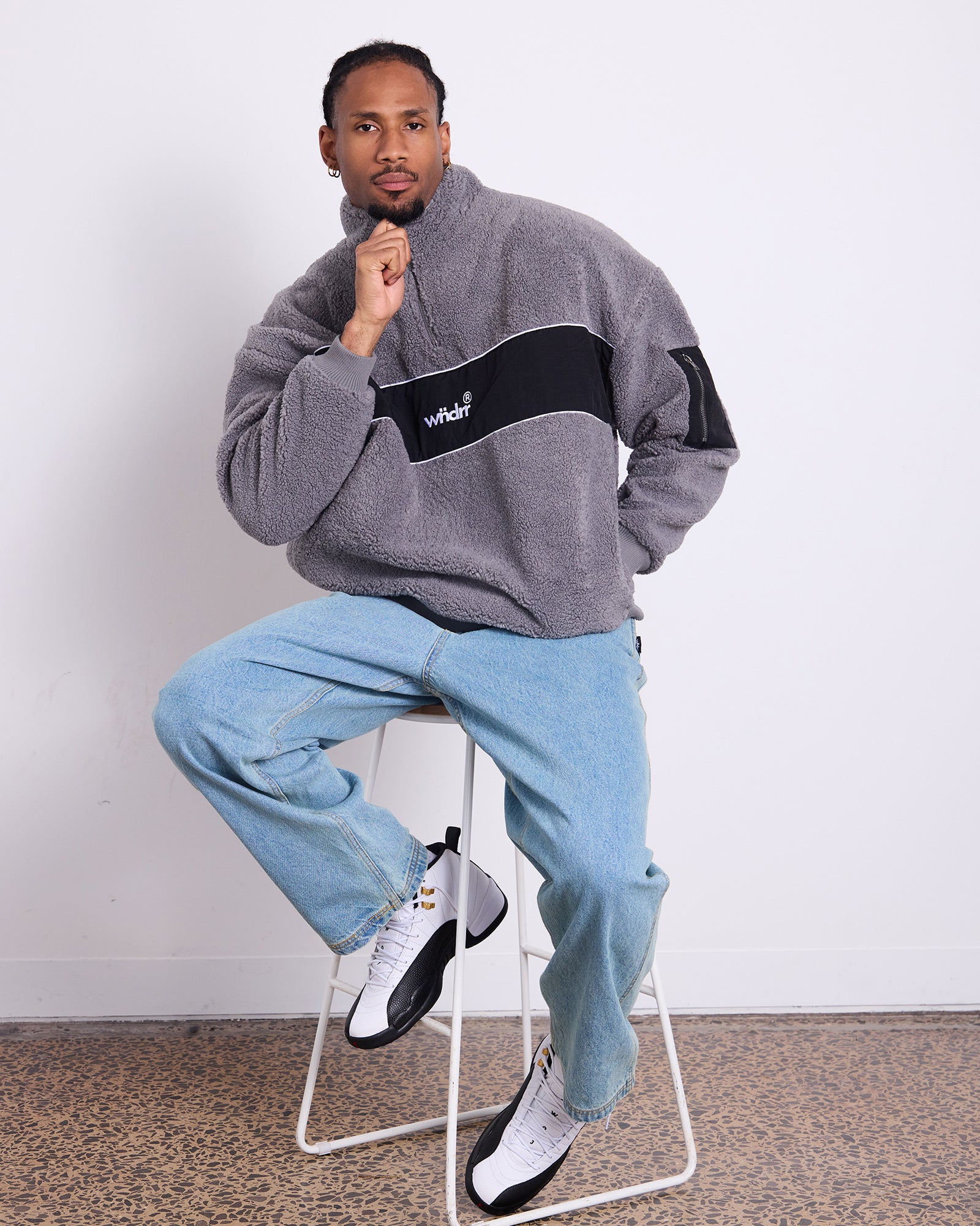 OFFCUT 1/4 ZIP SHERPA FLEECE SWEAT - GREY