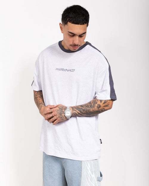 SERVER PANEL BOX FIT TEE - WHITE MARLE/BLUE