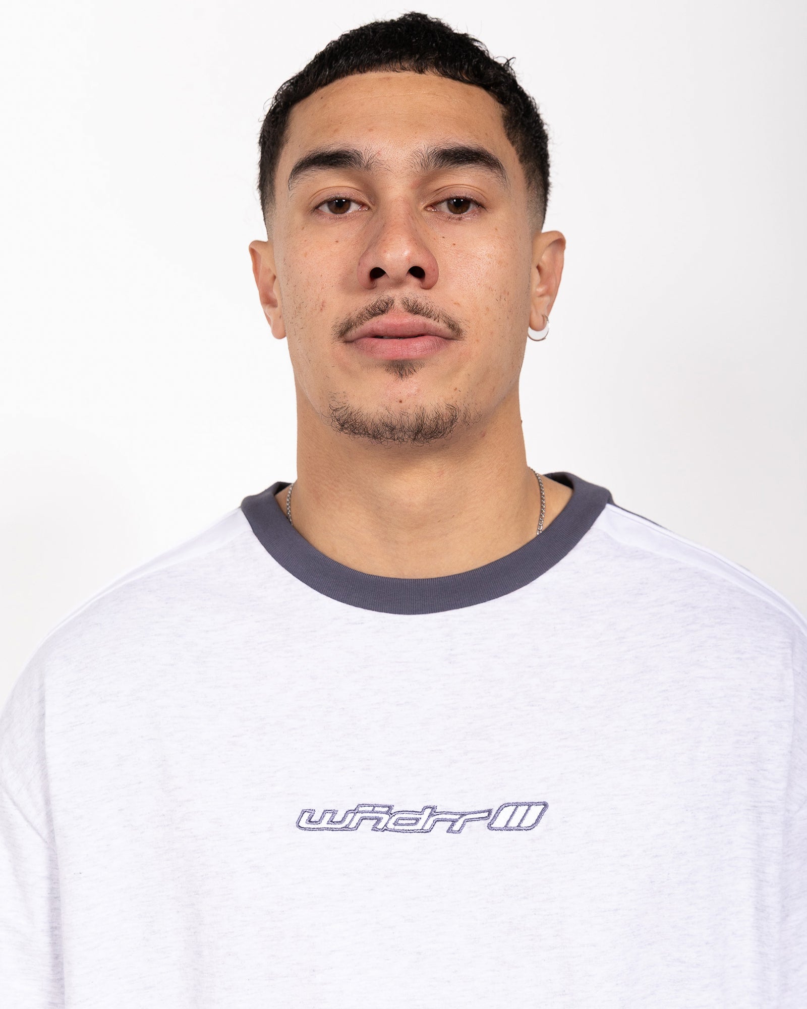SERVER PANEL BOX FIT TEE - WHITE MARLE/BLUE