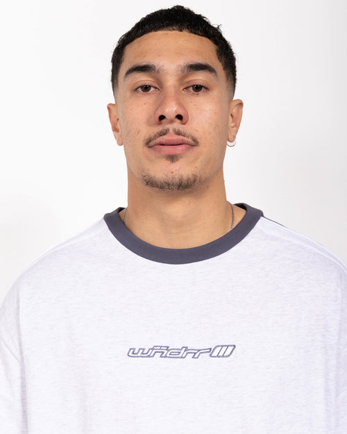 SERVER PANEL BOX FIT TEE - WHITE MARLE/BLUE