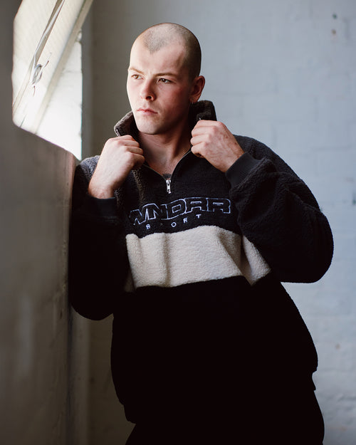STARTER 1/4 ZIP POLAR FLEECE SWEAT - FADED BLACK/BLACK