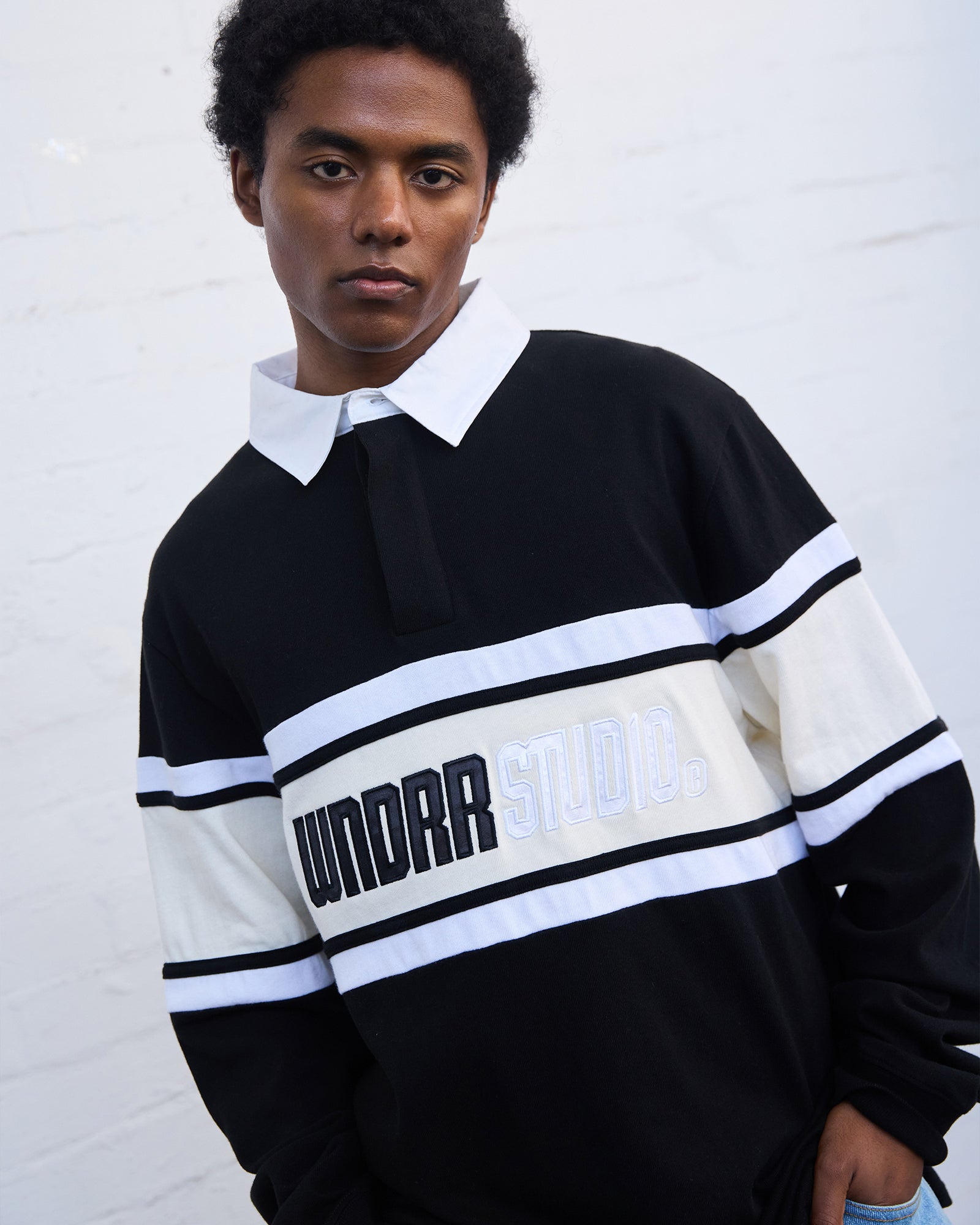 STUDIO PANEL RUGBY POLO - FADED BLACK