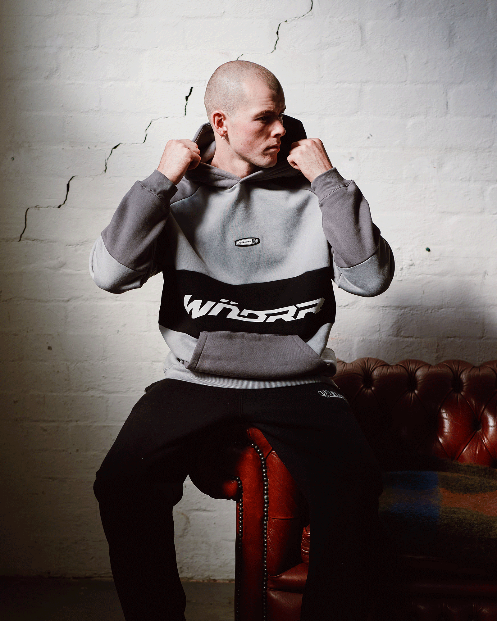 COMBINE PANEL HOOD SWEAT - CEMENT GREY/DARK GREY