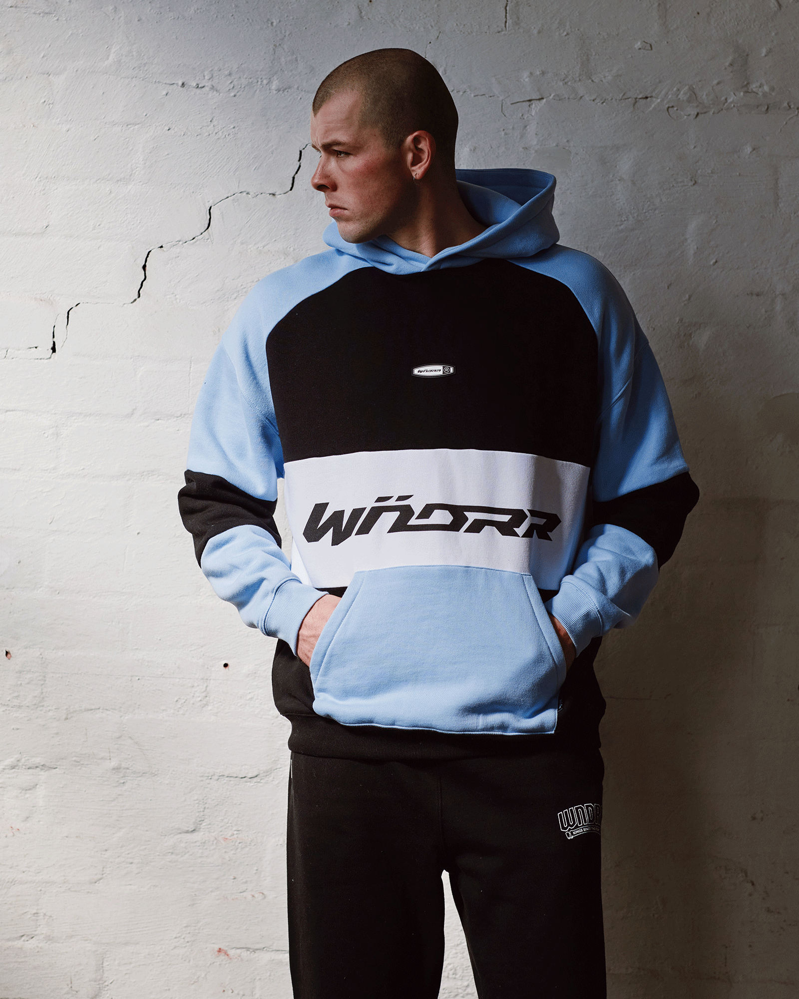COMBINE PANEL HOOD SWEAT - BLACK/AIR BLUE